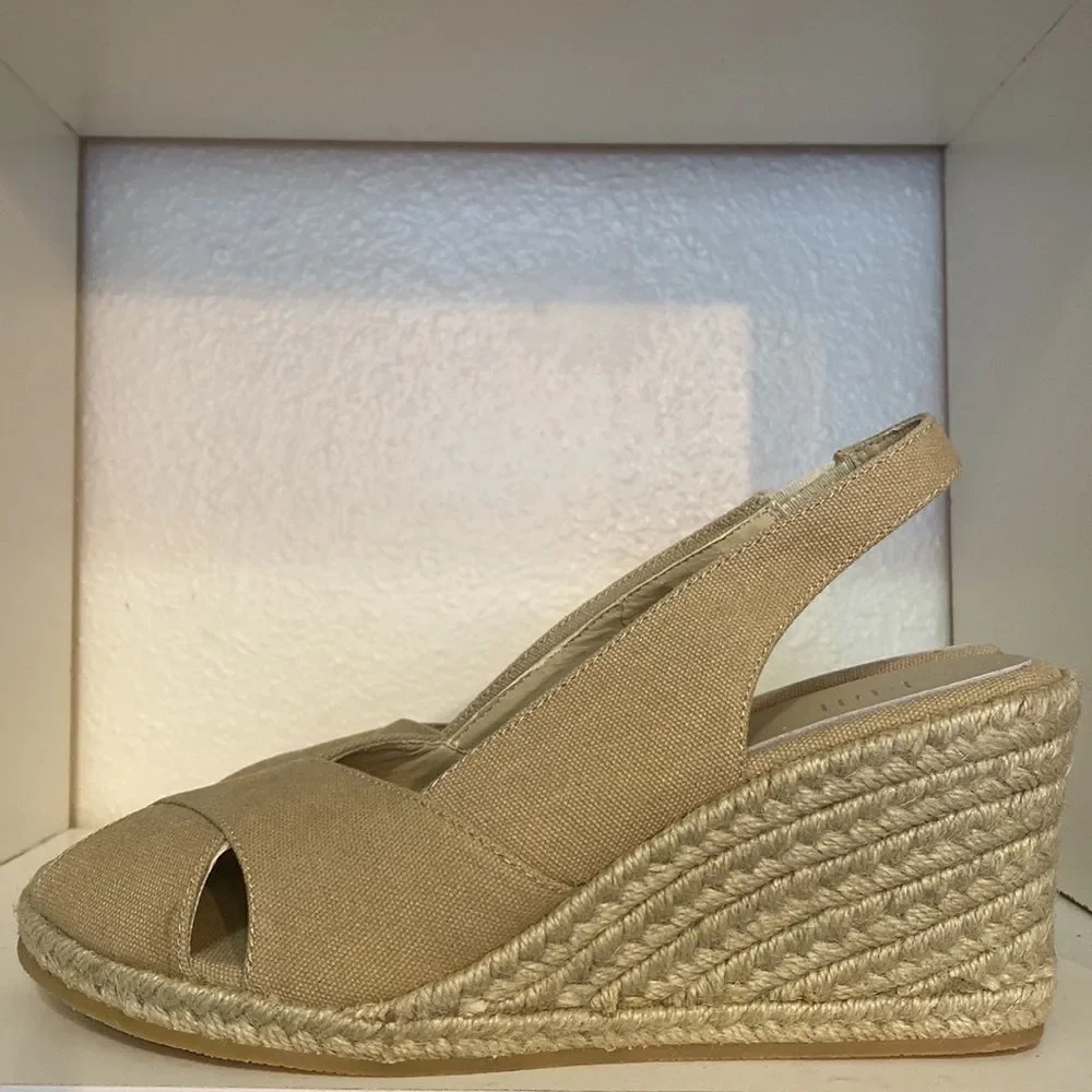 J Jill Womens Wedge Espadrille Slingback Open Toe Tan Sandals